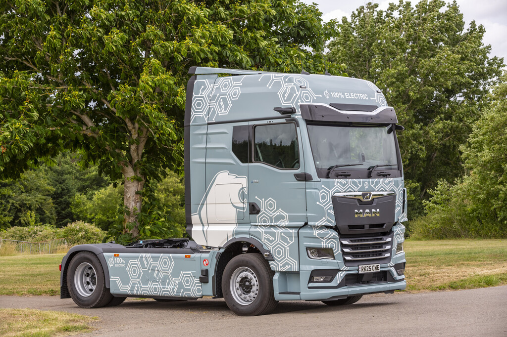 MAN showcasing a range of vehicles, from the 3.5 tonne TGE to the range-topping TGX tractor, in both Electric and Diesel engine configurations