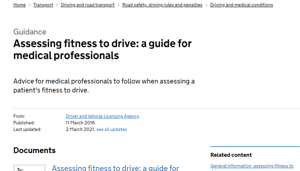 DVLA fitness to drive guidance
