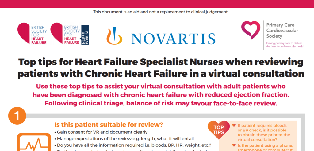 Top tips for Heart Failure Specialist Nurses when reviewing patients with Chronic Heart Failure in a virtual consultation