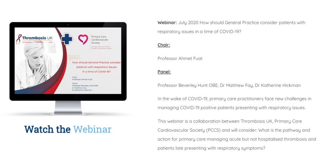 Thrombosis UK & PCCS COVID-19 Webinar Series
