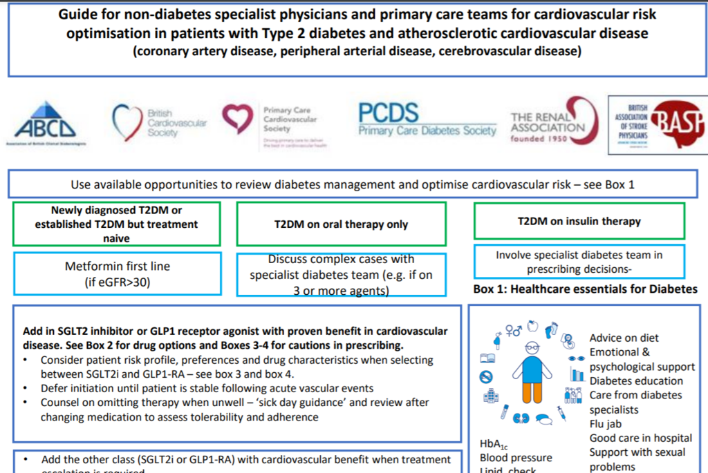 Guide for non-diabetes specialist physicians and primary care teams for cardiovascular risk optimisation in patients with Type 2 Diabetes and atherosclerotic cardiovascular disease (coronary artery disease, peripheral arterial disease, cerebrovascular disease)