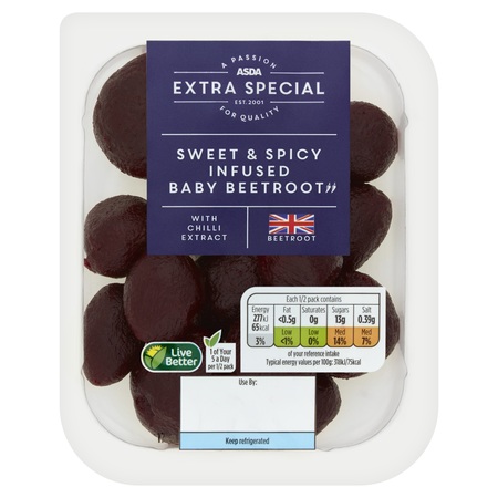 Asda Extra Special Sweet & Spicy Infused Baby Beetroot, G's Fresh Beetroot