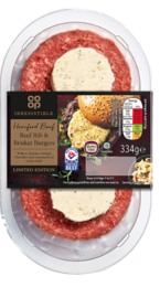 Co-op Irresistible Rib and Brisket Burger with Creamy Vintage Cheddar and Caramelised Onion Melt, Dunbia