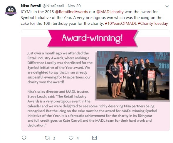 MAD Charity Tweet
