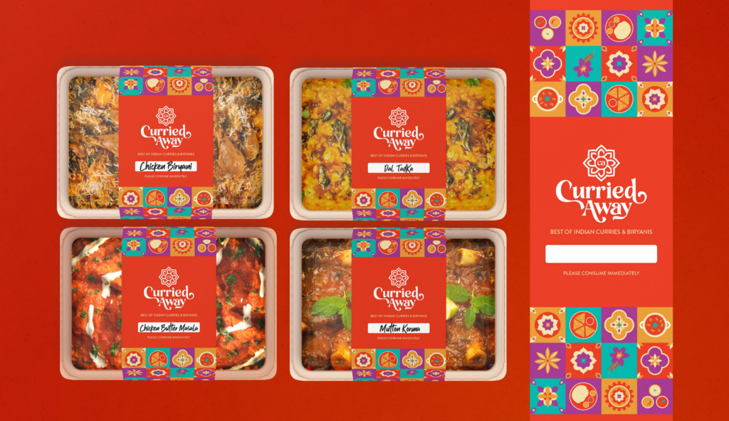 Branding and packaging for Curried Away Indian Restaurant by Kintal Creative Studio