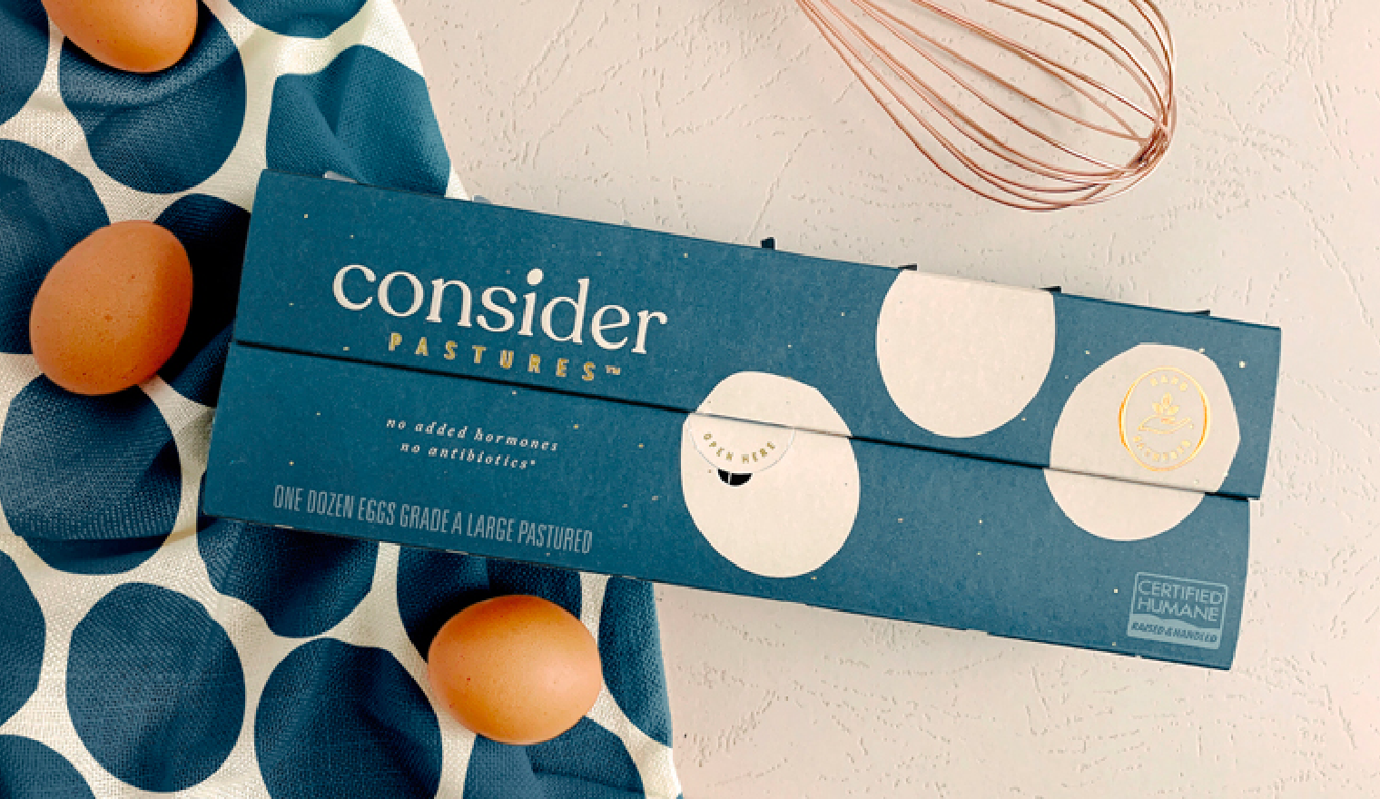 Pearlfisher brand solution for Consider Pastures Gold Standard Eggs
