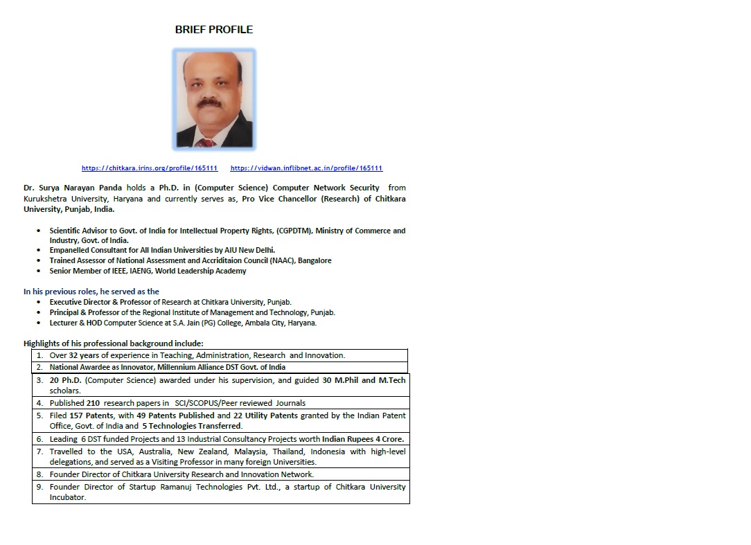Surya Narayan Panda, Chitkara University, Punjab INDIA 140401