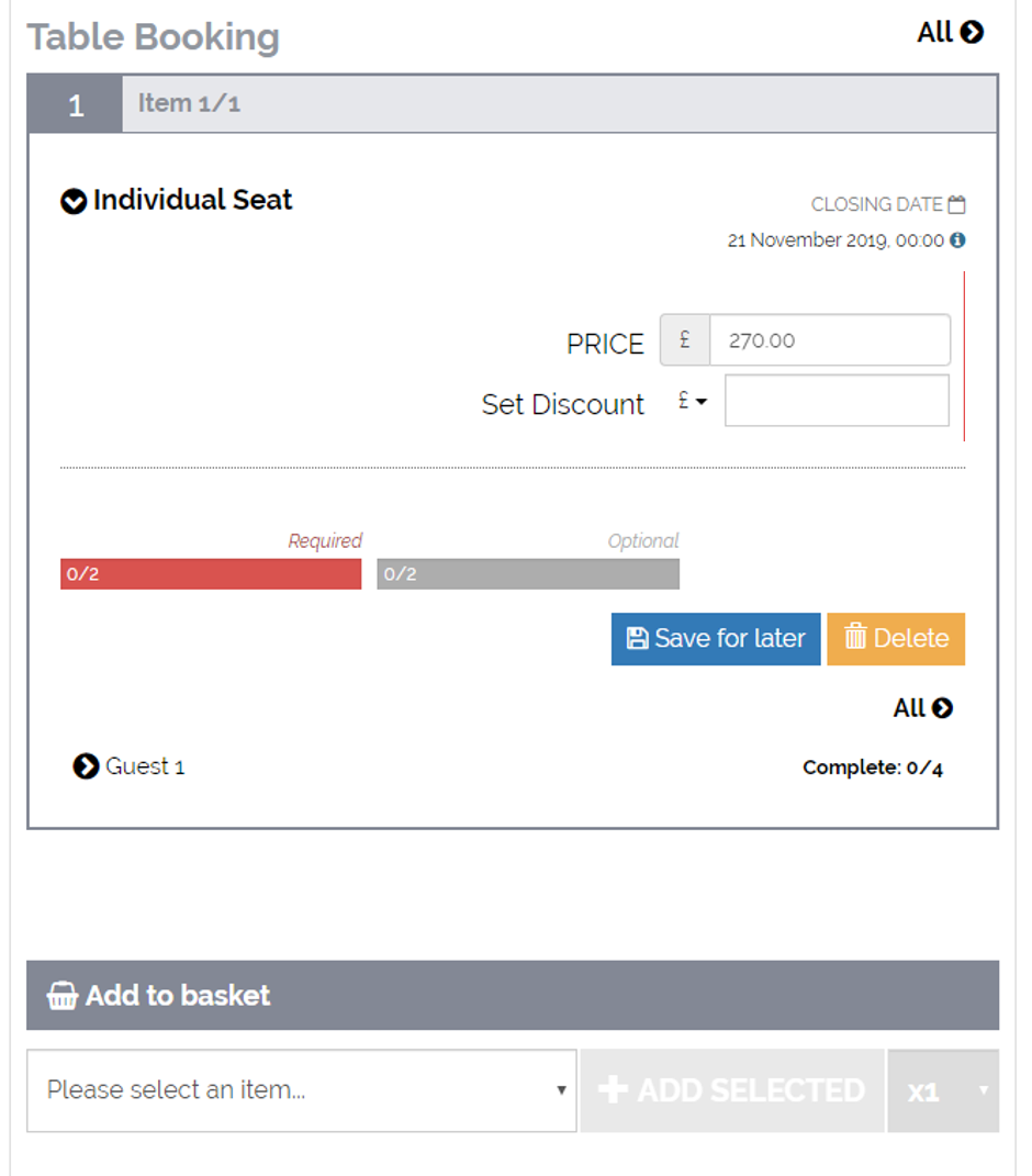 How can I add another nomination/ticket to my basket?